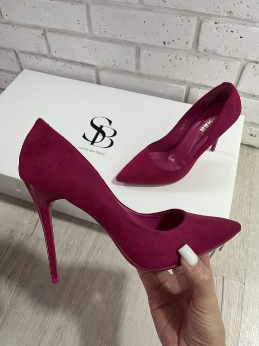 Туфлі-човники нубук фуксія шпилька 10 см розмір 37