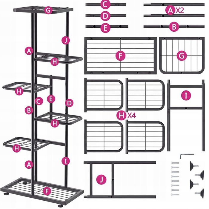 KWIETNIK stojący 6-poziomowy metalowy loft doniczki