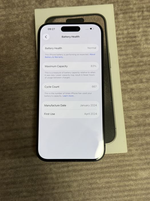 Iphone 15 pro 128gb black titanium 83% bat