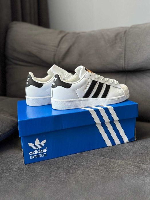 Кросівки Adidas Superstar White Black | кеди Адідас Суперстар білого кольору шкіряні