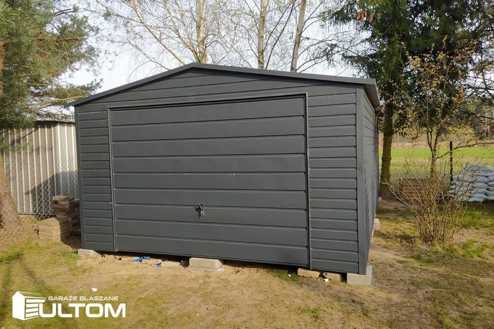 Garaż blaszany 4x6  dwuspadowy brama uchylna