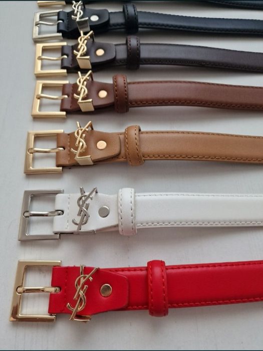 Nowy Pasek Damski YSL Yves Saint Laurent Czarny Brązowy Biały