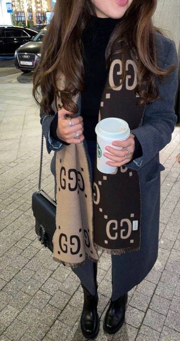 Шарф коричневий Gucci! Двосторонній! В брендовій упаковці!