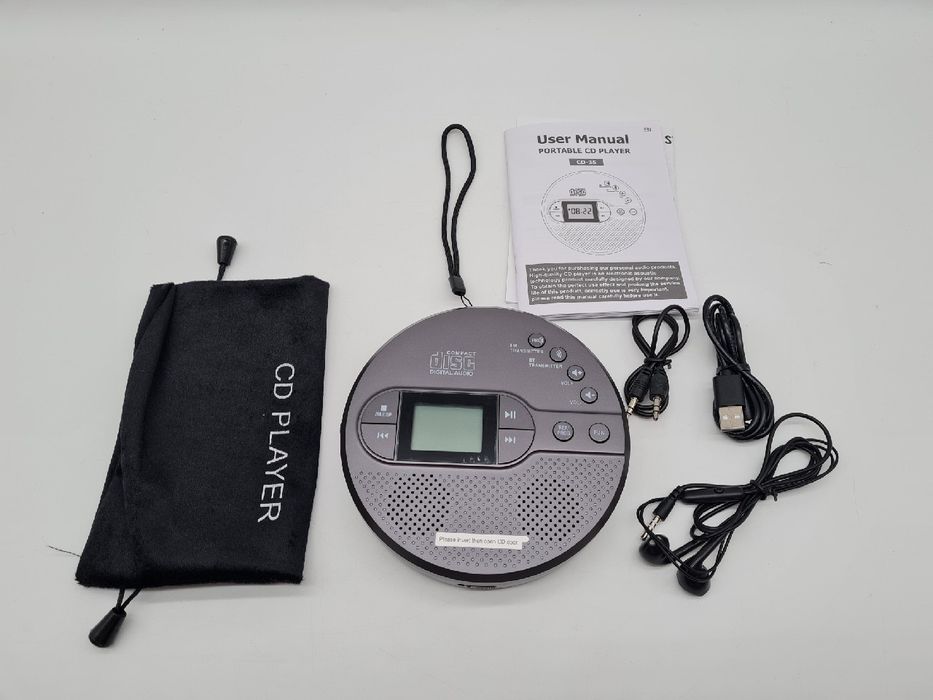 Discman odtwarzacz CD z Bluetooth USB AUX 2000mAh Głośniki