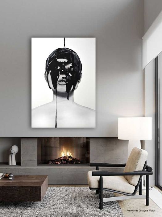 Duży obraz ręcznie malowany 100x140 cm | czarno biały abstrakcja