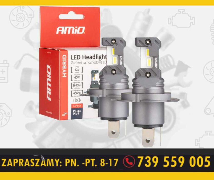 Żarówki samochodowe LED seria HYBRID H4 H19 6000K Canbus 60W AMIO-04114