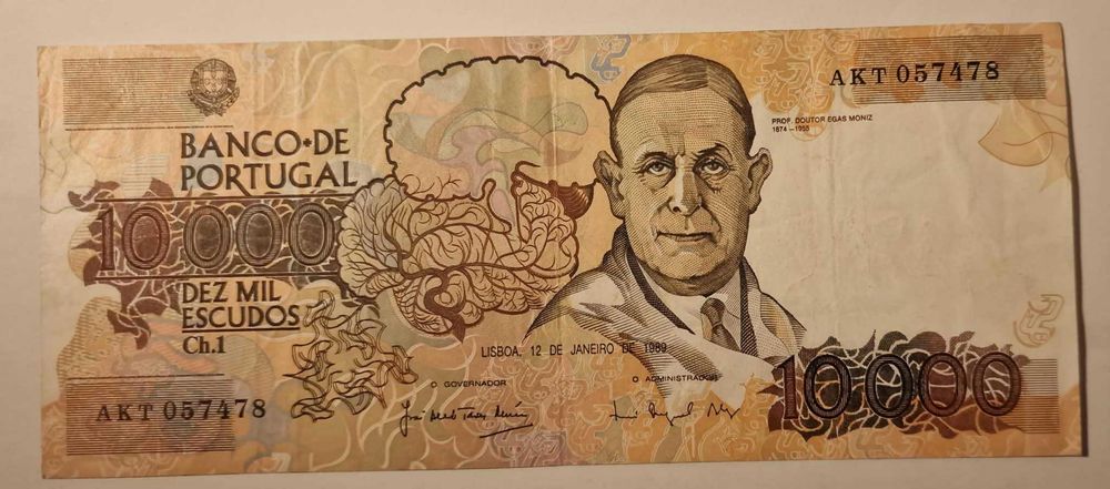Nota 10000 Escudos Egas Moniz – 12/01/1989 – Chapa 1