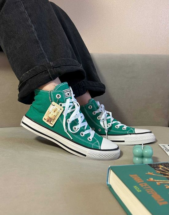 Зелені конверси жіночі кеди високі Converse All Star Chuk