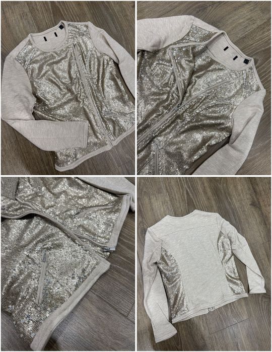 Жакет кофта пиджак пайетки свитшот двухнитка S-M