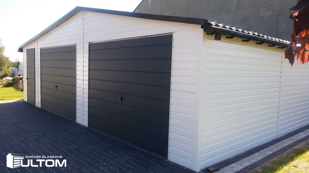 Garaż 5x7m dwuspadowy grafit drewnopodobny podbitka premium