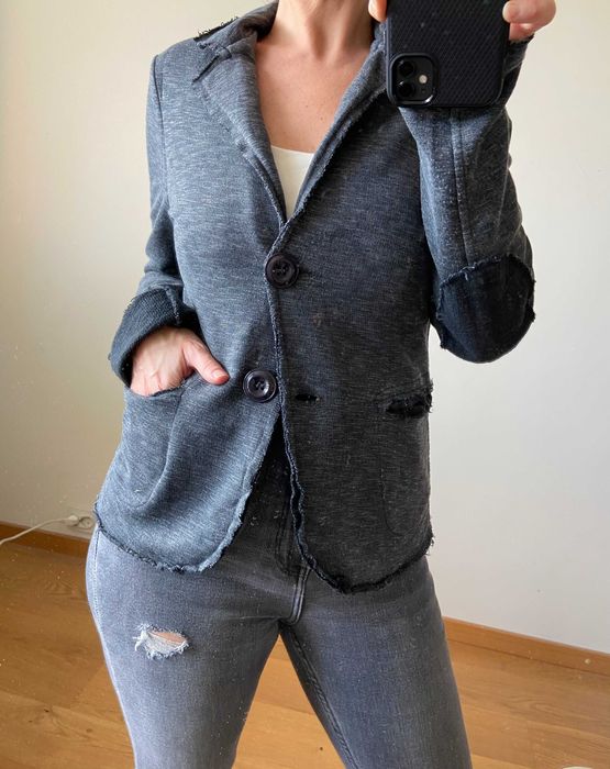 szara grafitowa melanż marynarka elastyczna miękka sportowa łaty