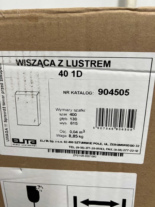 Szafka Wisząca z Lustrem Biała Elita 904505 NOWA