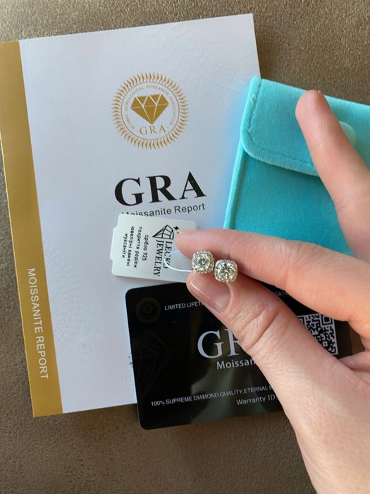 Серебряные сережки гвоздики с бриллиантами-муассанитами