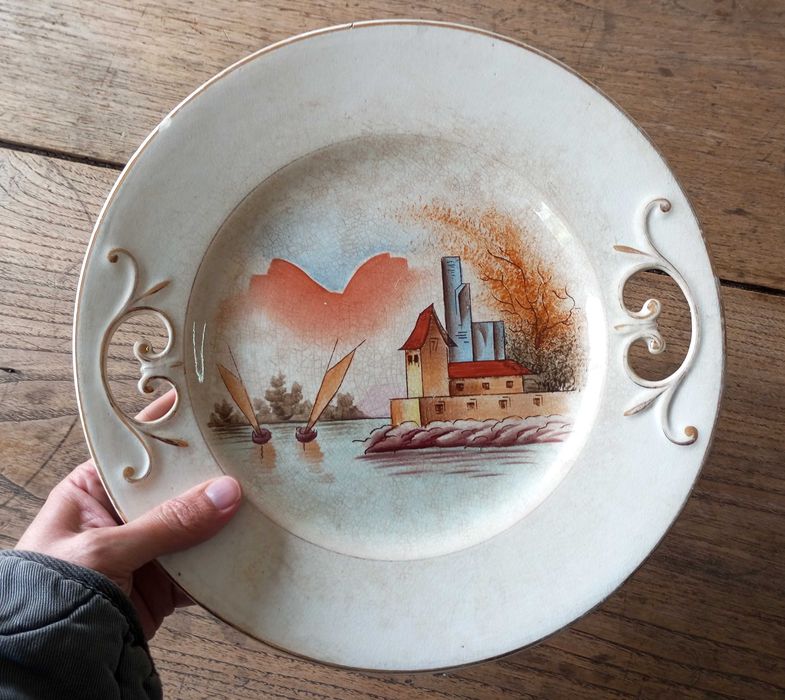 Antigo prato de torradas em faiança Chambers & Wall Massarelos