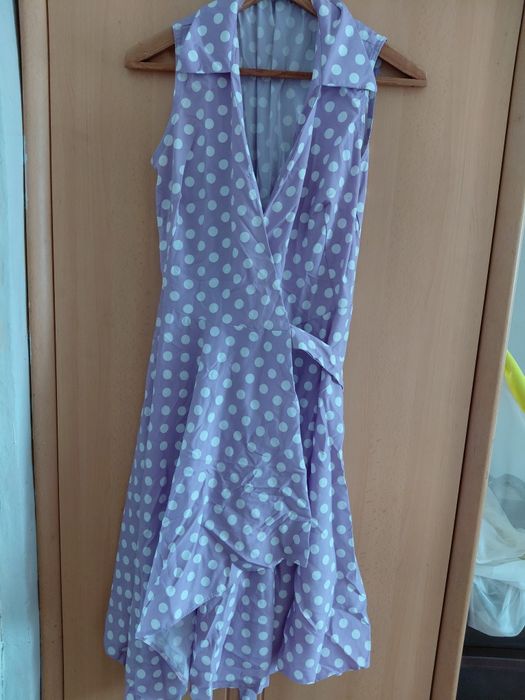 Літня сукня міді на запах лавандового кольору, 48-50 розмір