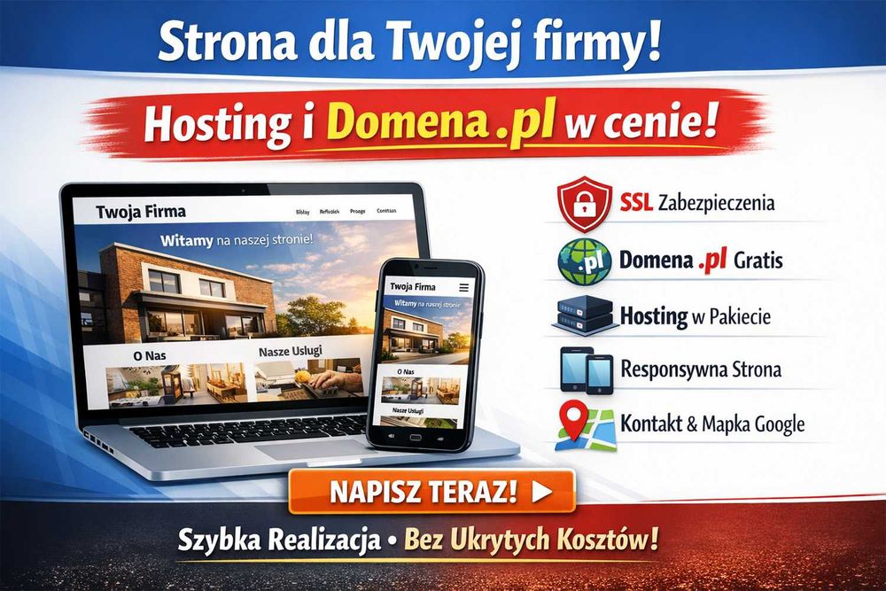 Strona internetowa dla firmy SSL, hosting i domena .pl w cenie SZYBKO!