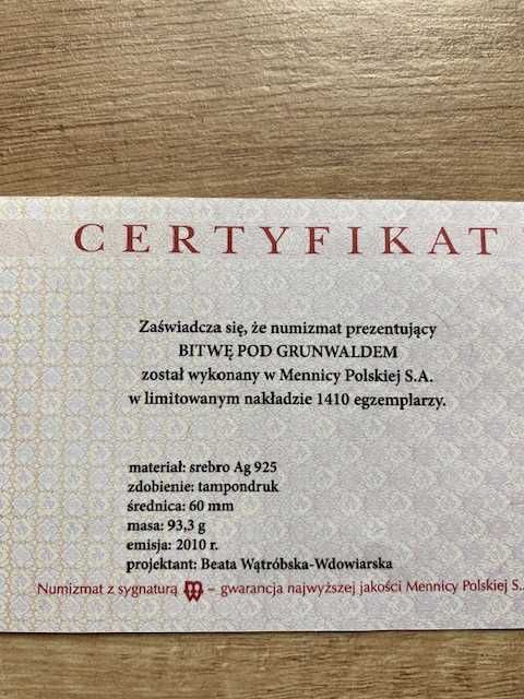 Medal Bitwa pod Grunwaldem 1410 - Jan Matejko,  srebro 3 uncje (93,3g),  stan menniczy