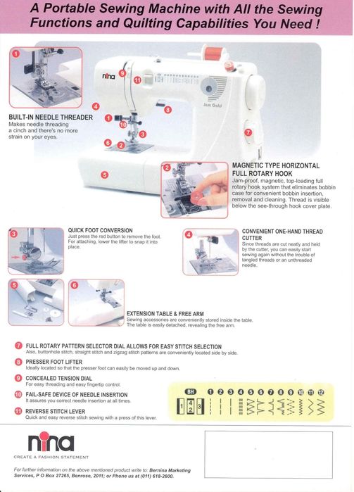 Bernina - Jem Gold 2 - Maquina Costura Suiça - Portatil - NOVA