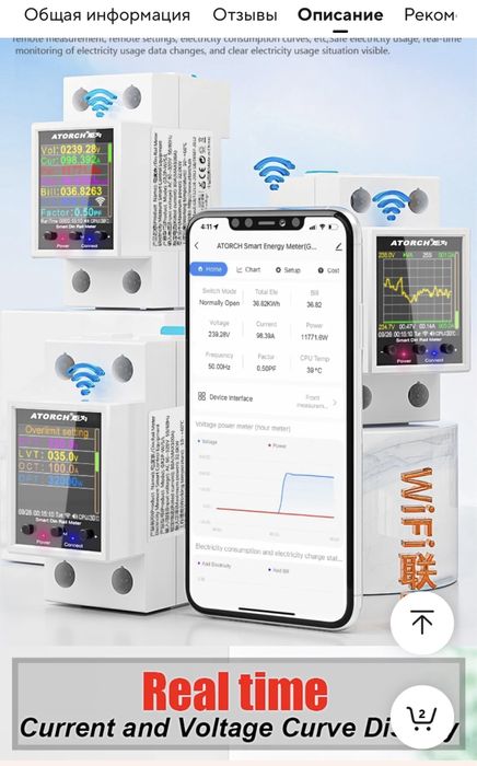 Wifi реле Atorch GR2PWS 100A Енергометр Барьер можно для Электромобиля