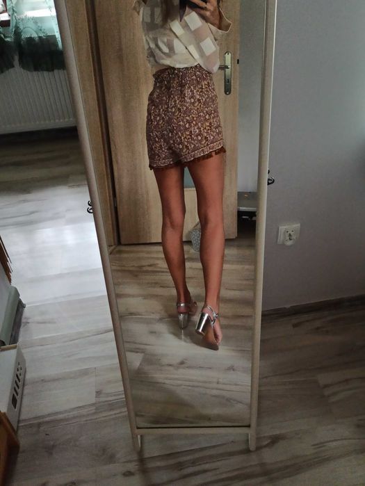 Spodenki Boho chwosty koszula bluzka top komplet xs