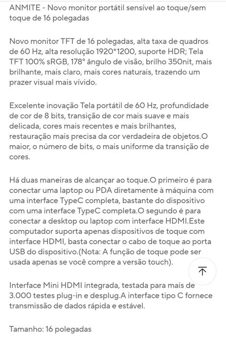 Monitor 16 polegadas