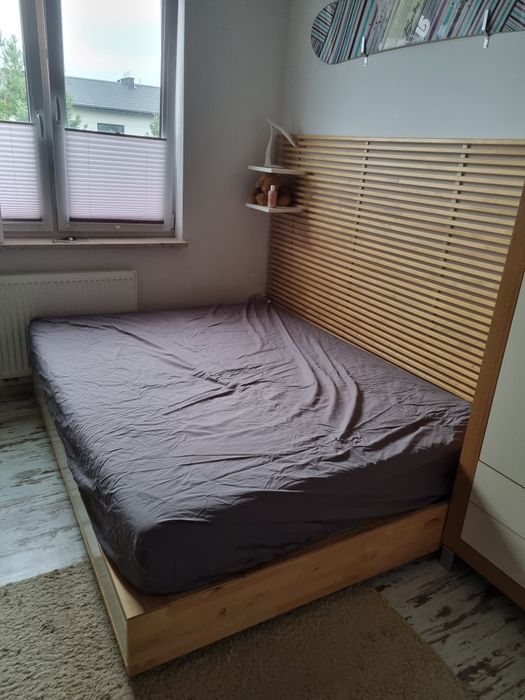 MANDAL Rama łóżka z podwójnym zagłówkiem, brzoza/biały, 160x200 cm