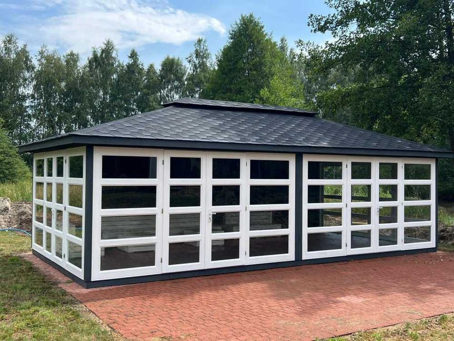 Zimowy ogród, altana przeszklona, domek, altana drewniana, P14 8x4