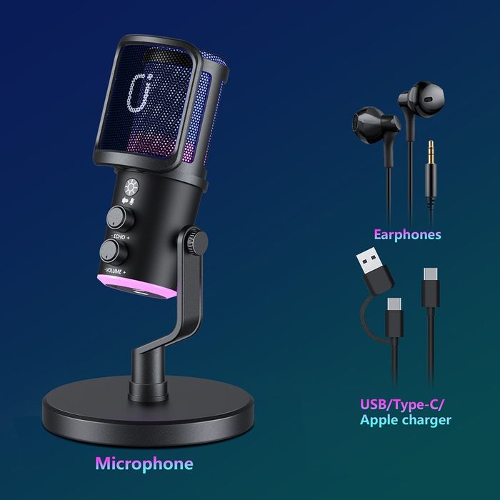 U120 Jogo Desktop Microfone com luzes de respiração RGB