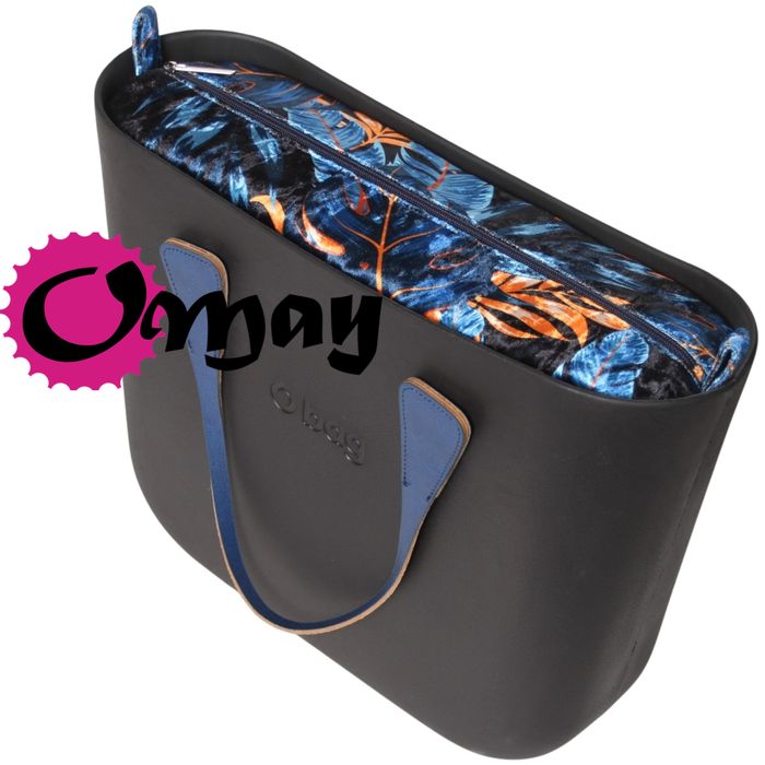 Granatowy organizer do OBAG STANDARD welur liście niebieskie OMAY