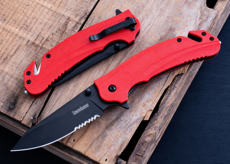 Ніж рятівника KERSHAW BARRICADE 8650ST SERRATED SpeedSafe,склобій,стропоріз,edc, складний ніж для щоденного використання, яскраві накладки