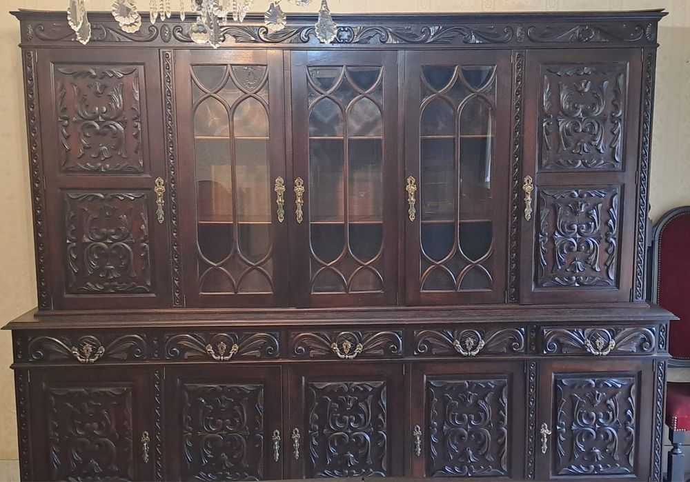 Conjunto de sala de jantar: movel + 4 cadeiras para restauro