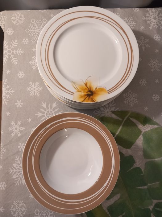 Komplet porcelanowych talerzy obiadowych 14 szt