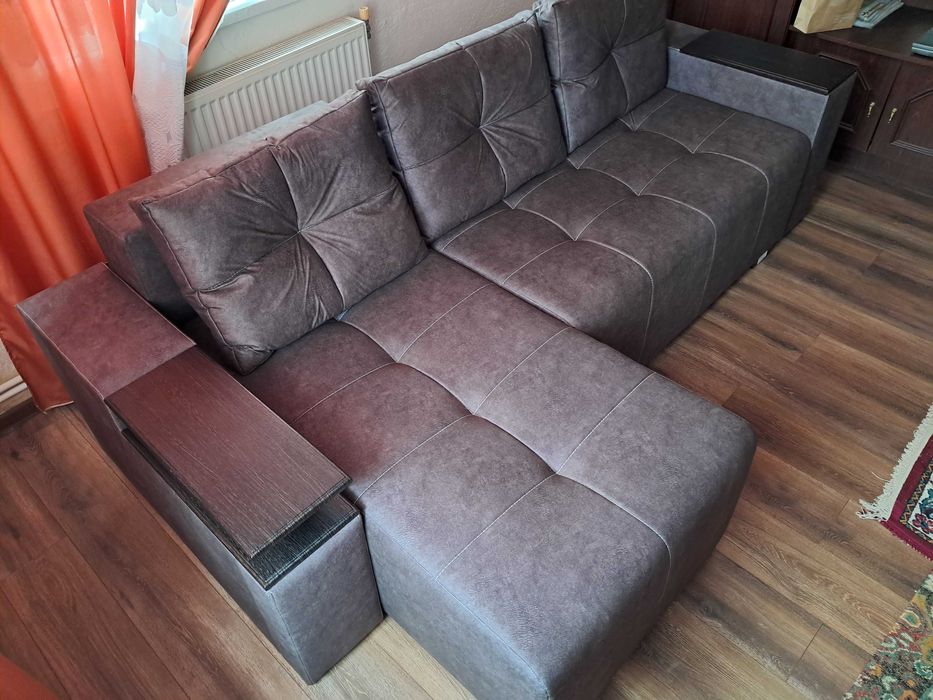 Кутовий диван Елегант 2.55м на 1.5м тумбочка мінібар ящик для білизни