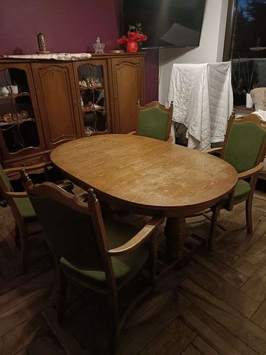 Stół rozkładany + 5 krzeseł Bawaria 225 cm lite drewno