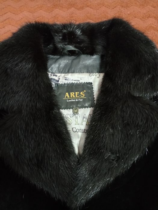 Шуба мутон з норковим коміром