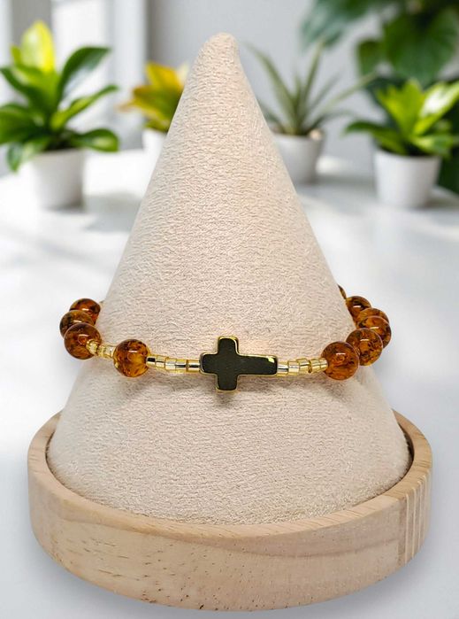 Bransoletka dziesiątka różańca z bursztynu, BURSZTYN bałtycki #1292