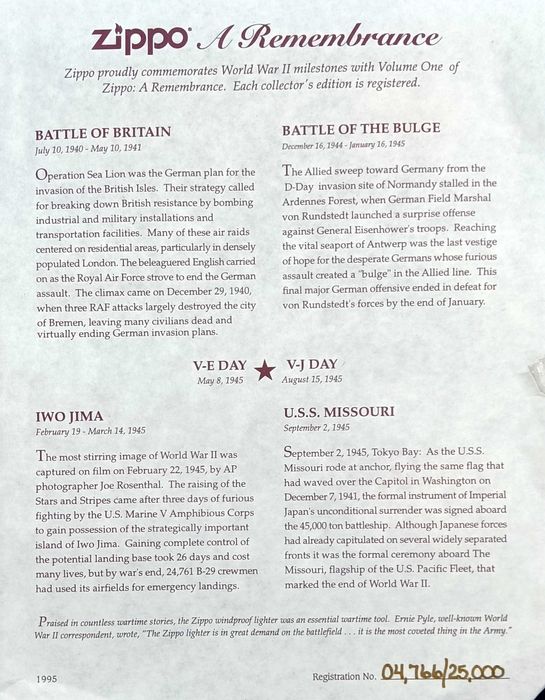 Isqueiros Zippo Latão Remembrance & Chaveiro Vol. 1-Novo