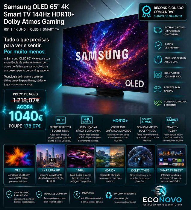 EN TV Samsung OLED 65" 4K UltraHD 120Hz Smart TV Tizen HDR10+ Gaming Hub