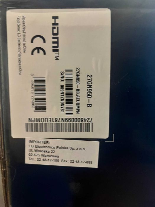 Monitor gamingowy LG 27GN950-B NanoIPS 4K HDR