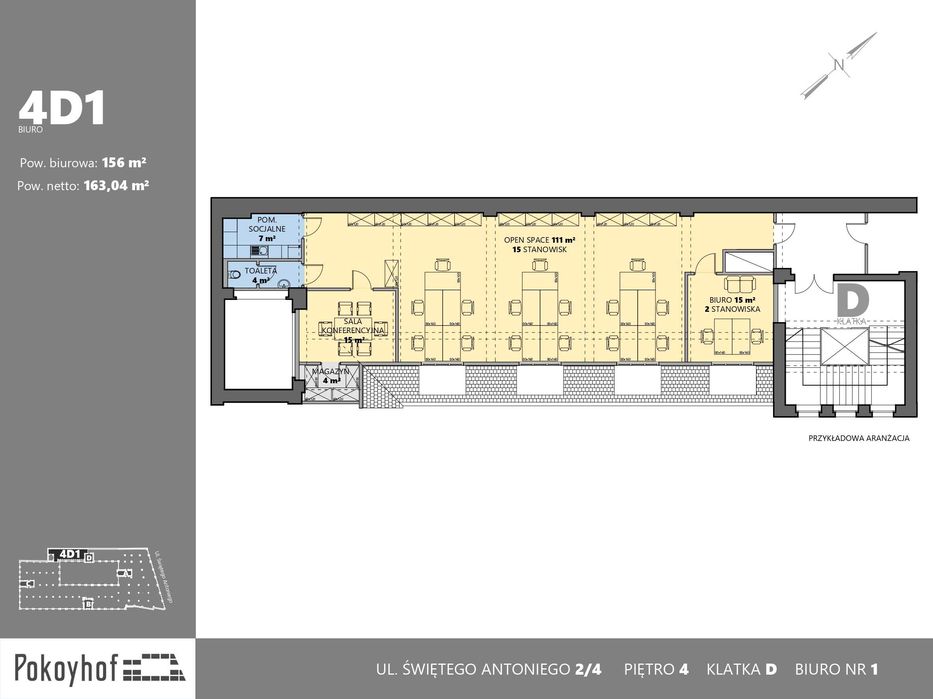 Biuro 160 mkw, open space + 2 gabinety, Pasaż Pokoyhof od 1.03.2026