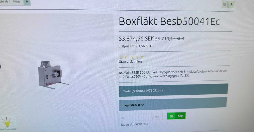 EXHAUSTO BESB50041EC – wentylator wyciągowy EC 2030 l/s 230V