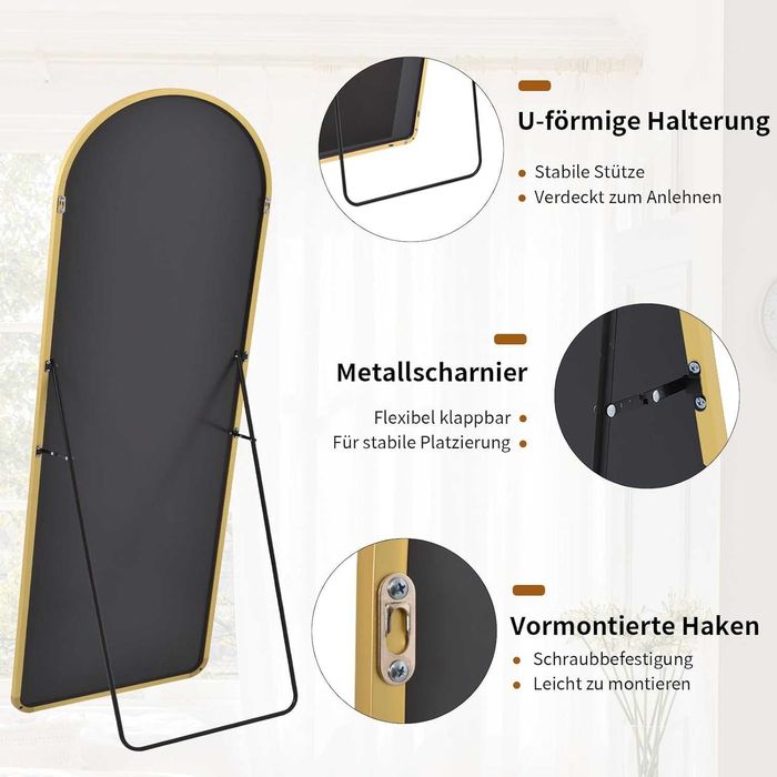 Nowe lustro / lusterko / stojące / półokrągłe / złote / 163x53 / R80!