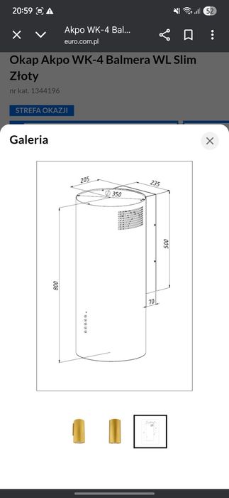 Okap Akpo WK-4 Balmera WL Slim Złoty z ubezpieczeniem  na 5 lat
nr kat