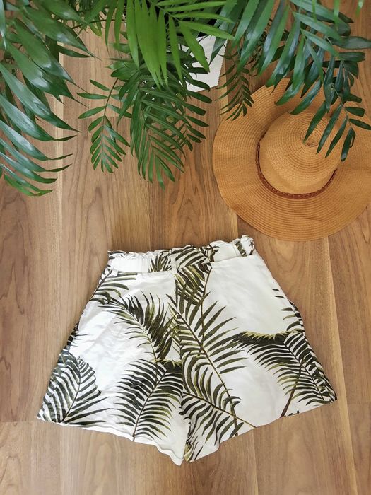 Lniane letnie szorty paper bag len wiskoza z kieszeniami wysoki stan