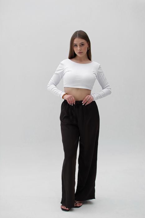 Топ з відкритою спиною з рукавами | Жіночі шовкові брюки