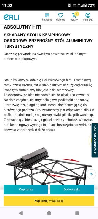 Stolik turystyczny,kempingowy składany w pokrowcu, czarny