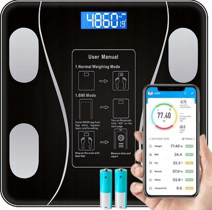 WAGA ŁAZIENKOWA Bluetooth Smart Intelligent Analityczna Do 180KG