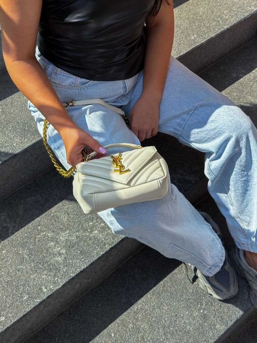 YSL College Mini Quilted Crossbody White/Ів Сен-Лоран Коледж Міні