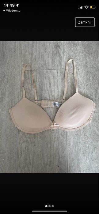 Biustonosz stanik beżowy fiszbiny kokardka push up 75D