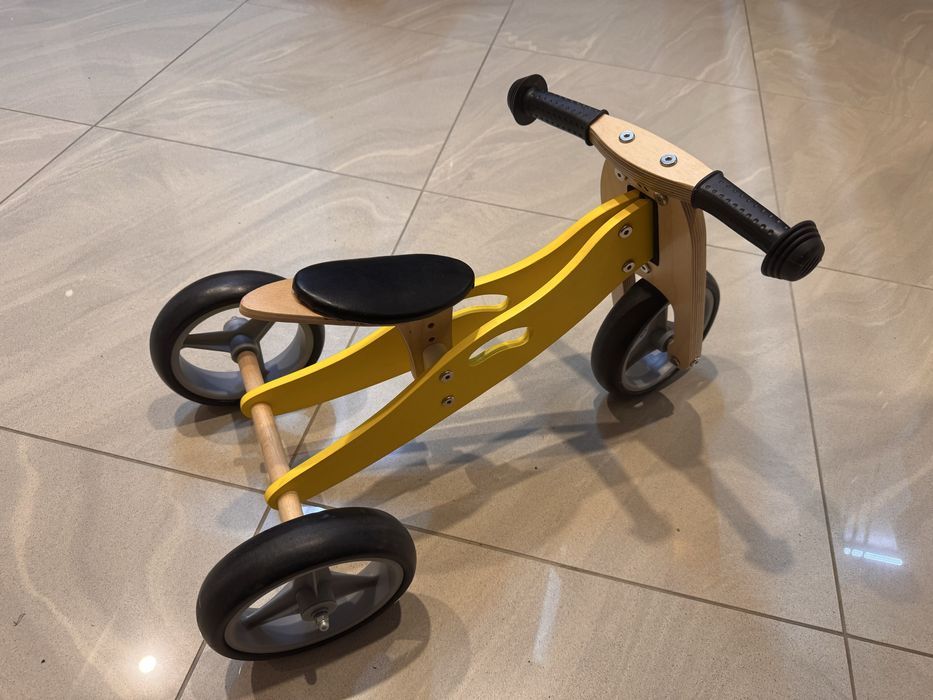 Drewniany Rowerek Jeździk 2W1 Mini Rowerek Trzykołowy Żółty Nic804